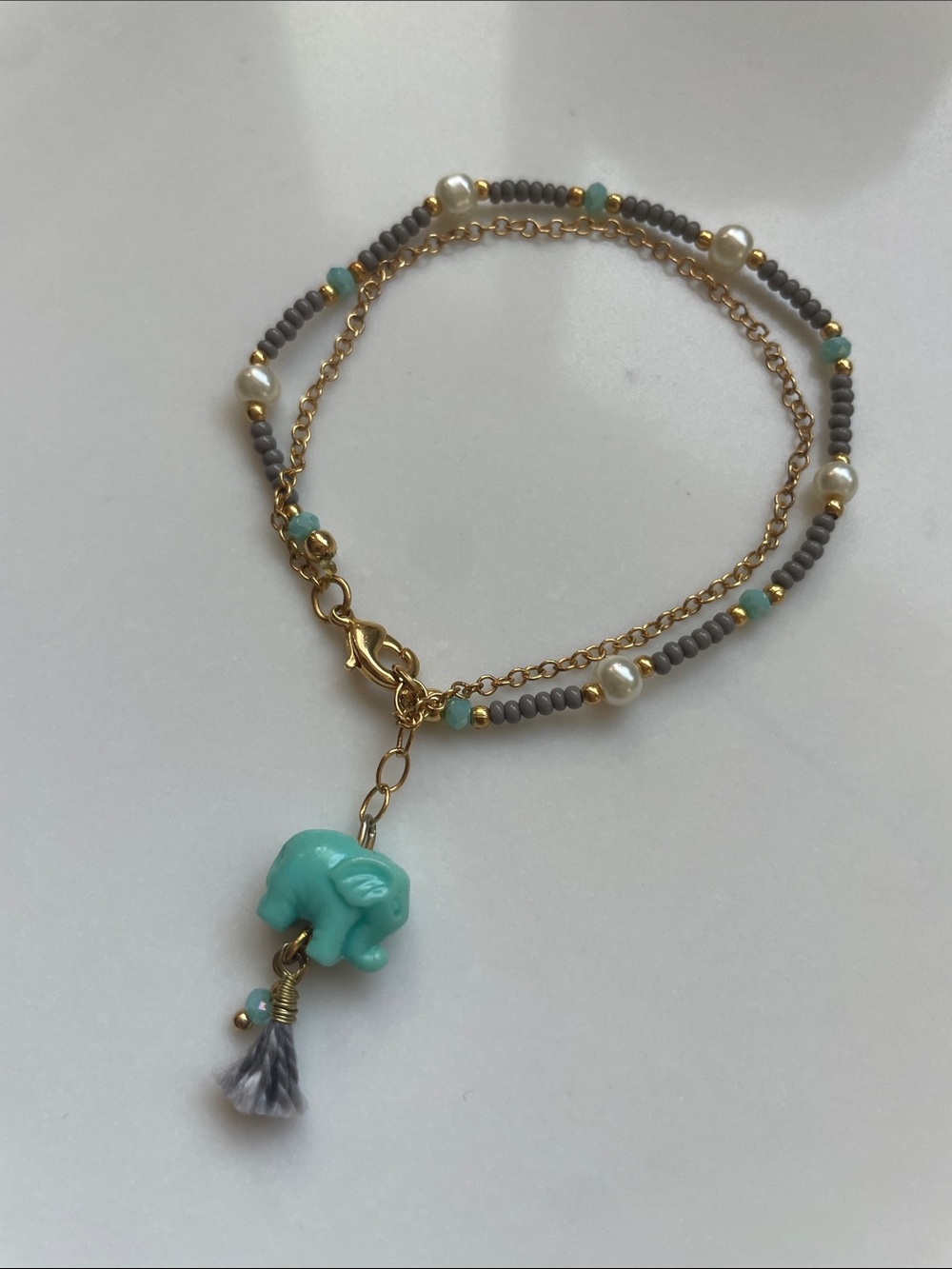Gold plated Chain & Turquoise Elephant Charm Bracelet - Women Jewelry
